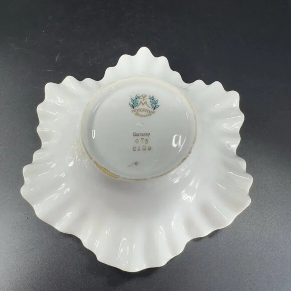 Mitterteich Bavaria Germany Fine Porcelain Dish Plate Trinket Holder Ruffled VTG